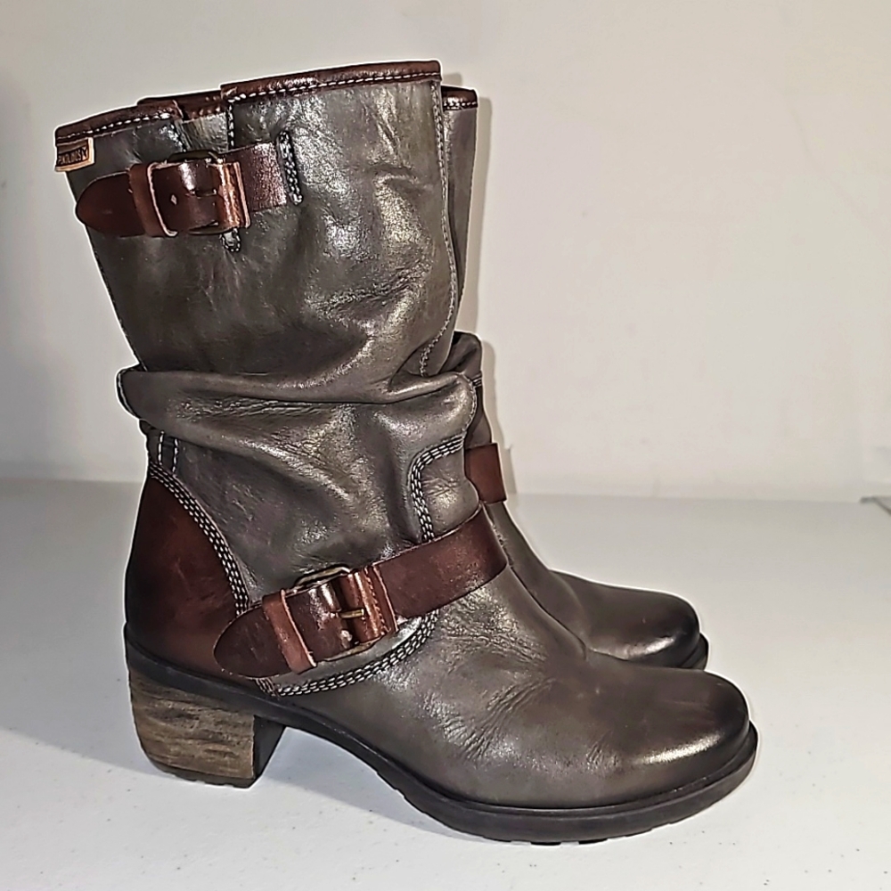 Pikolinos Le Mans Leather Slouch Moto Biker Boots Gray EU 36 / US 5.5-6